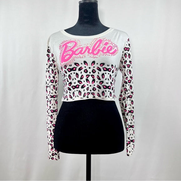 Barbie bedazzled long sleeve crop top with rhinestones and animal print size S - Picture 2 of 3